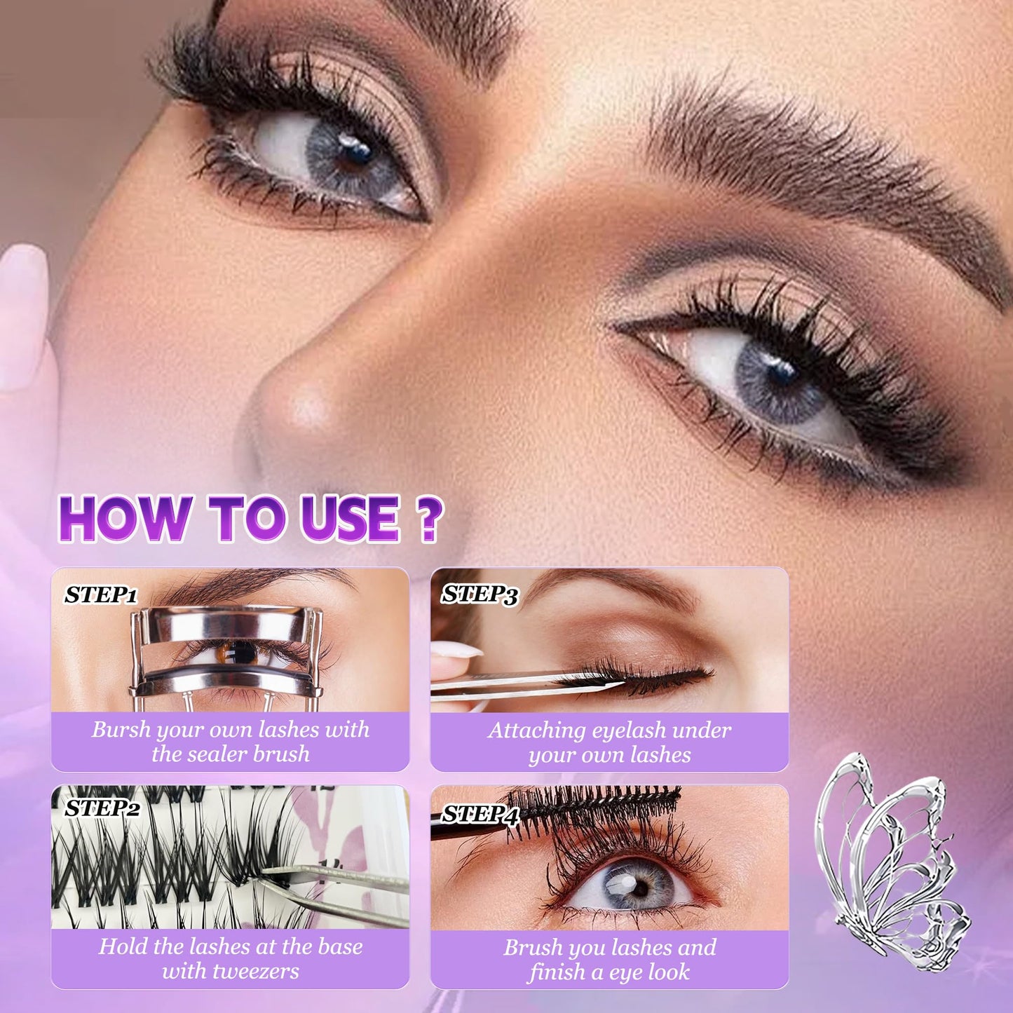 Lash Clusters D Curl Invisible Soft Ultra-Thin Band Clusters Lashes Eyelashes Individual Lashes DIY Lash Extensions at Home False Lashes Wide Band Wispy Eye Lash Clusters 0.06D 8-18 MIX 100pcs