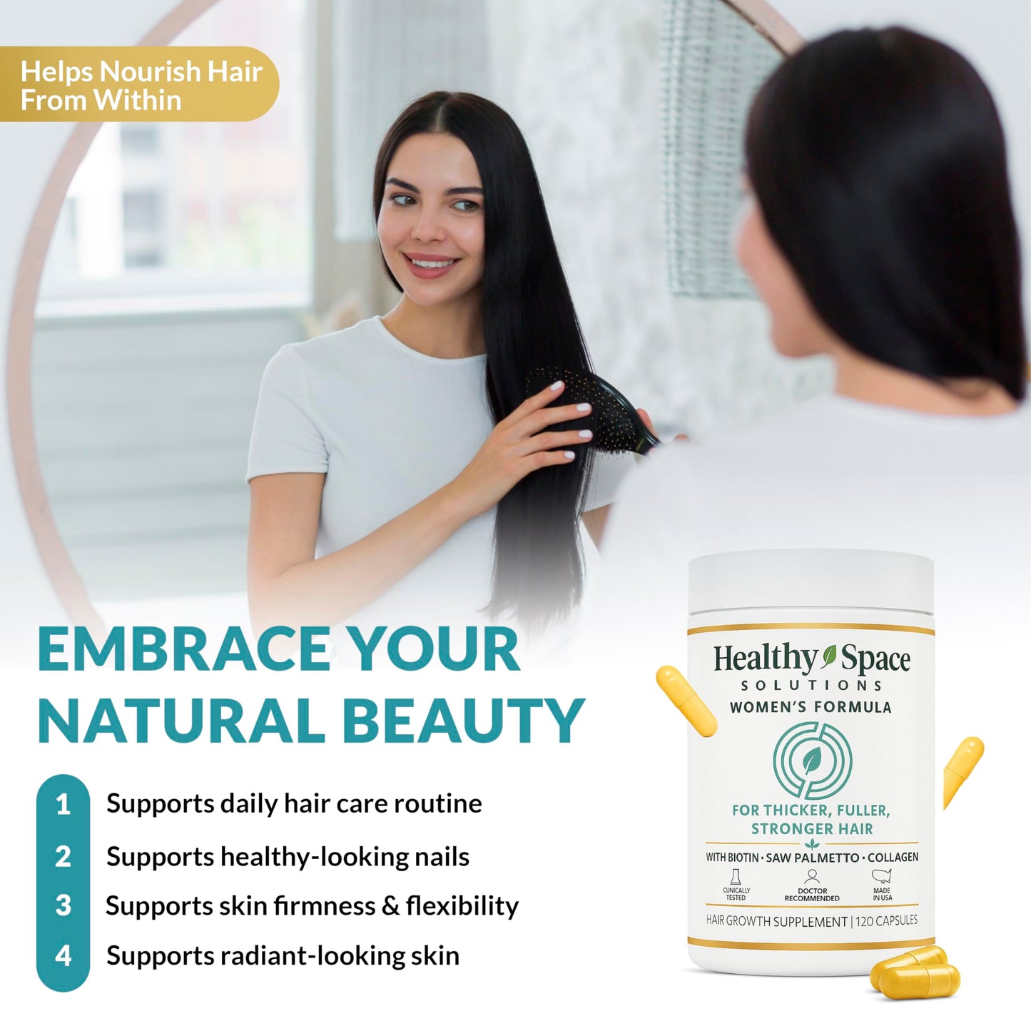 Biotin 10,000 Mcg Hair Growth Vitamins for Women | Collagen, Keratin, Msm & Bamboo Silica | Advanced Hair Skin & Nails Supplement | Supports Thicker Fuller Looking Hair | 120 Capsules