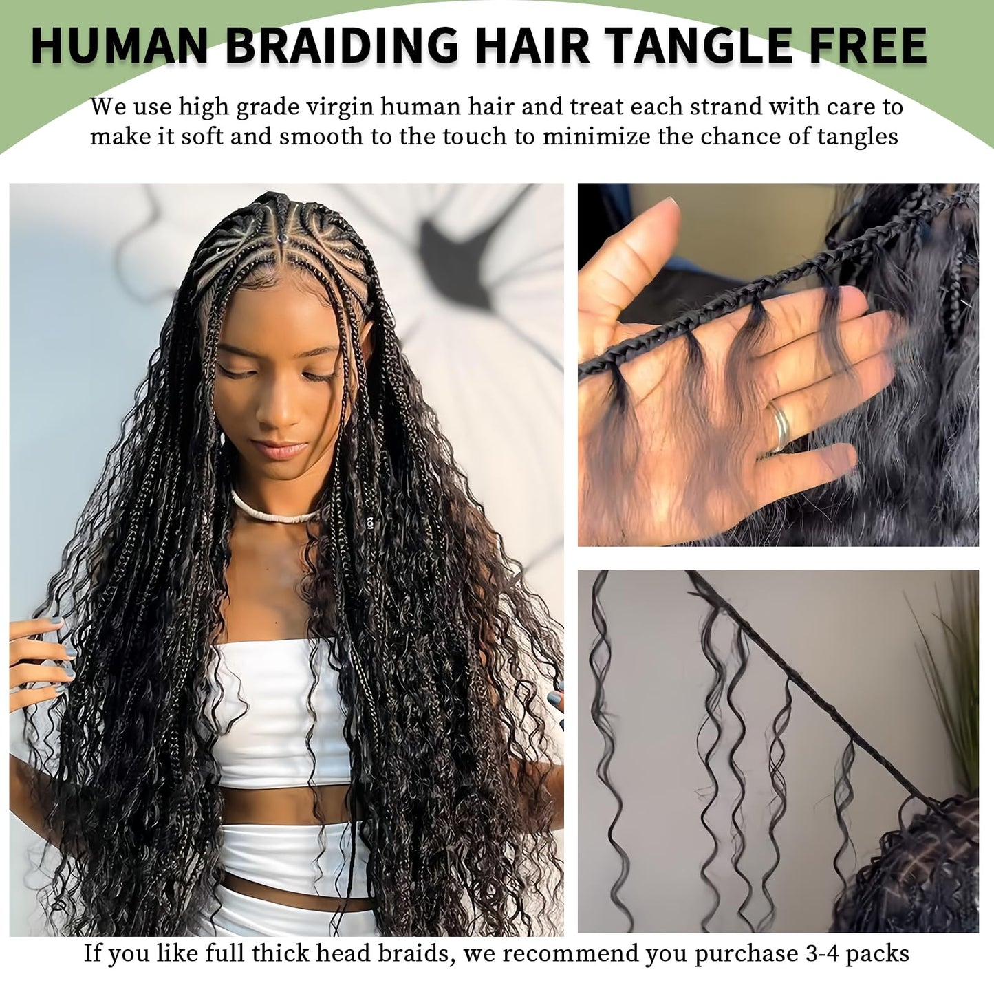 Human Braiding Hair for Boho Braids Bulk Extensions