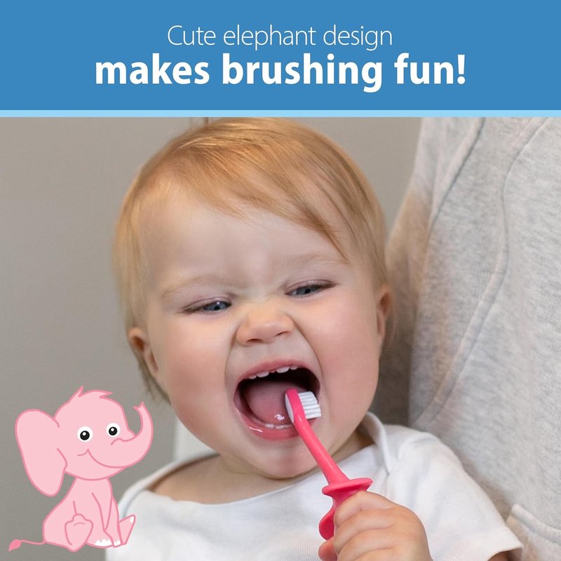 Dr. Brown's Infant-to-Toddler Toothbrush - Cute Elephant Design | Pink, 0-3 Years