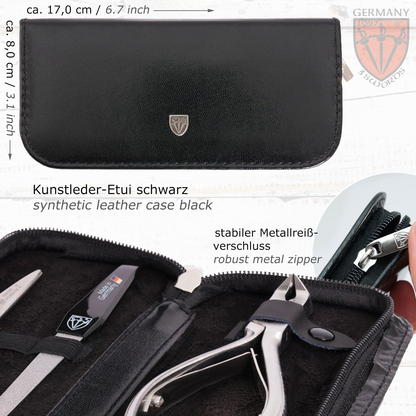 3 Swords Germany - brand quality professional TOE NAIL NIPPER and BEARD SCISSORS set STAINLESS STEEL INOX wave clipper, head cutter with case for ingrown toe nails pedicure by 3 Swords (219)