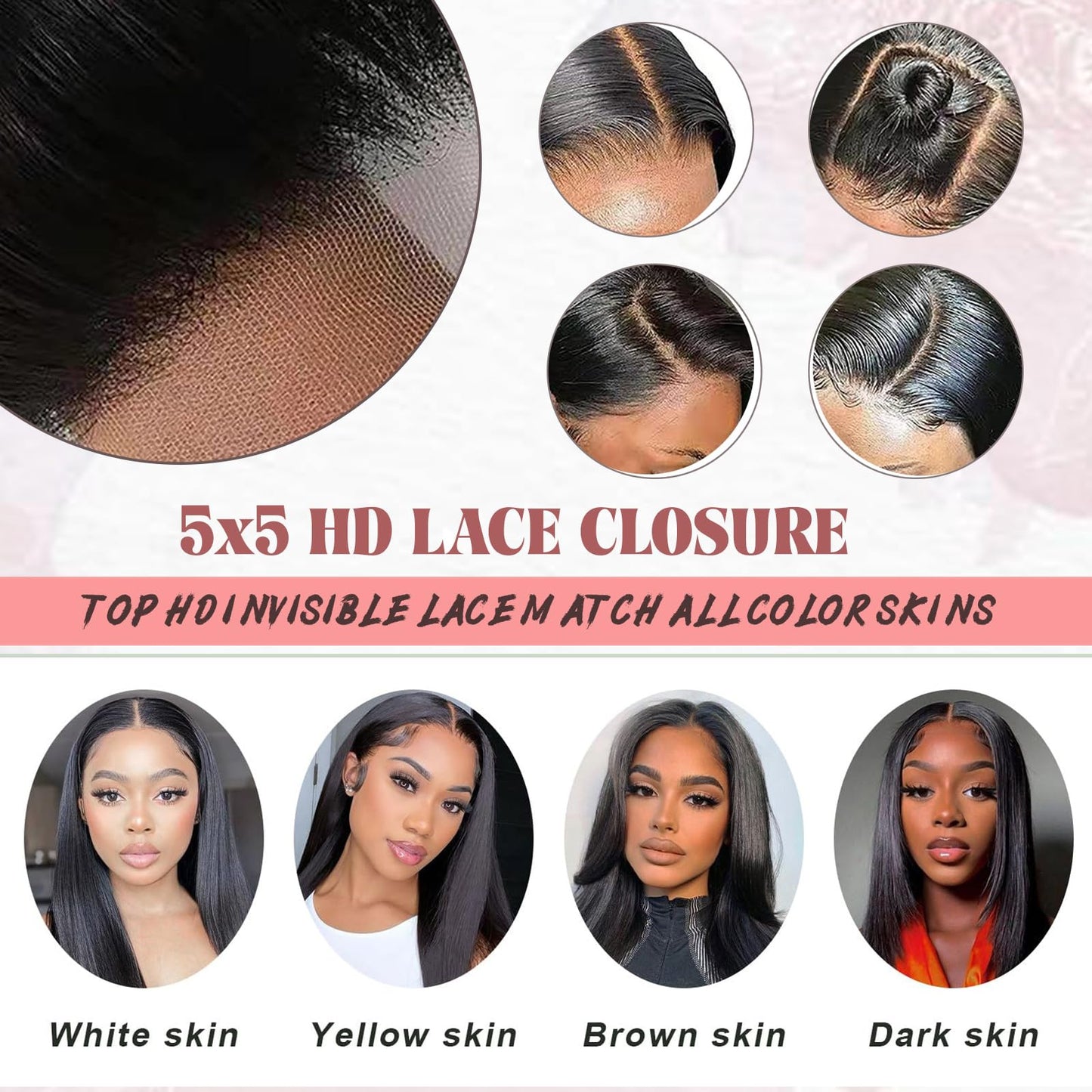 Real HD Lace Frontal Closure Straight Brazilian Virgin Human Hair,13X4 Ear To Ear HD Transparent Invisible Swiss Lace Frontal Pre Plucked with Baby Hair HD Transparent Lace Closure Human Hair