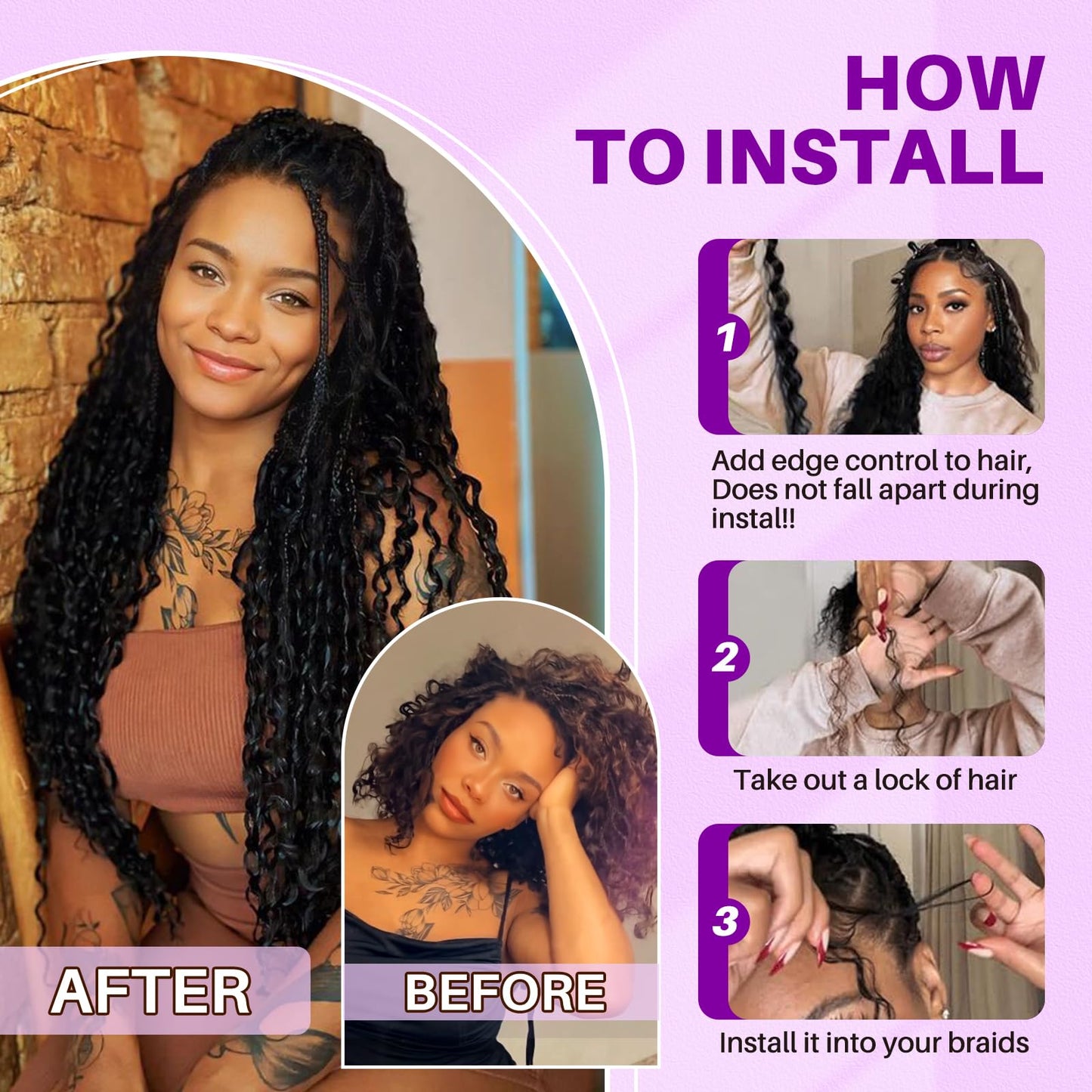 Human Braiding Hair for Boho Braids, Deep Wave Bulk Boho Braids Human Hair for Knotless Curly Bohemian Water Wave Braiding 110g 16 Inch Chocolate Brown (3 No Weft Bundles/Pack)