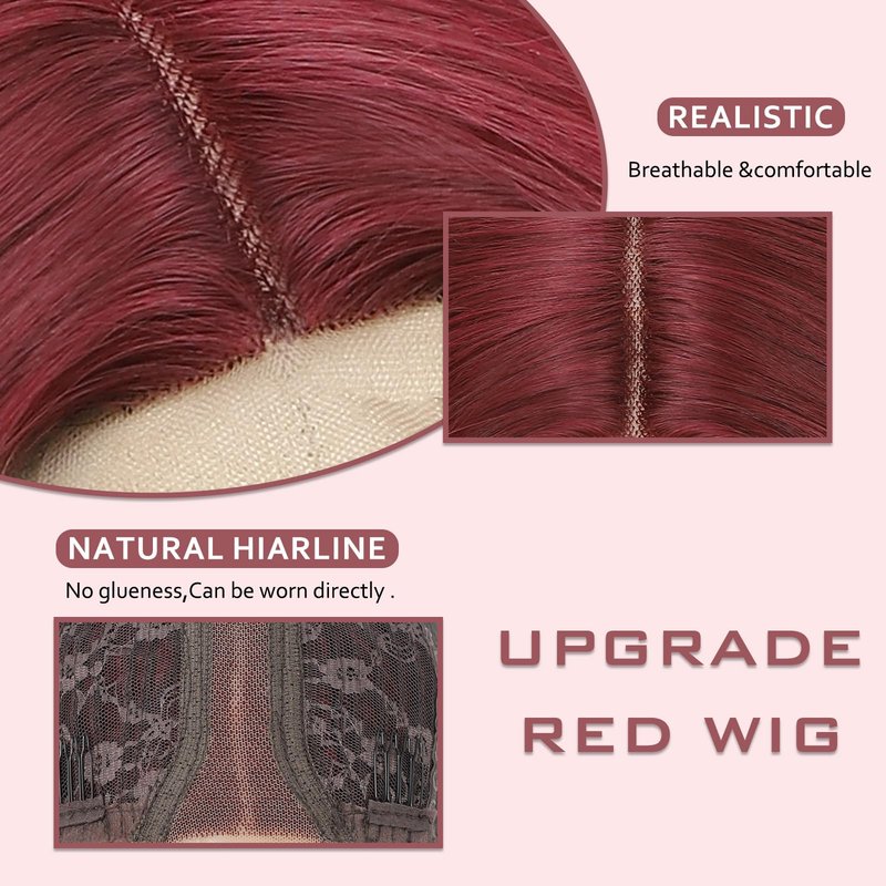BEAUTIFA Burgundy Wig for Women, Long Red Wavy Wig Middle Part 26 Inch Red Wigs Natural Looking Heat Resistant Synthetic Wigs for Daily Party Use