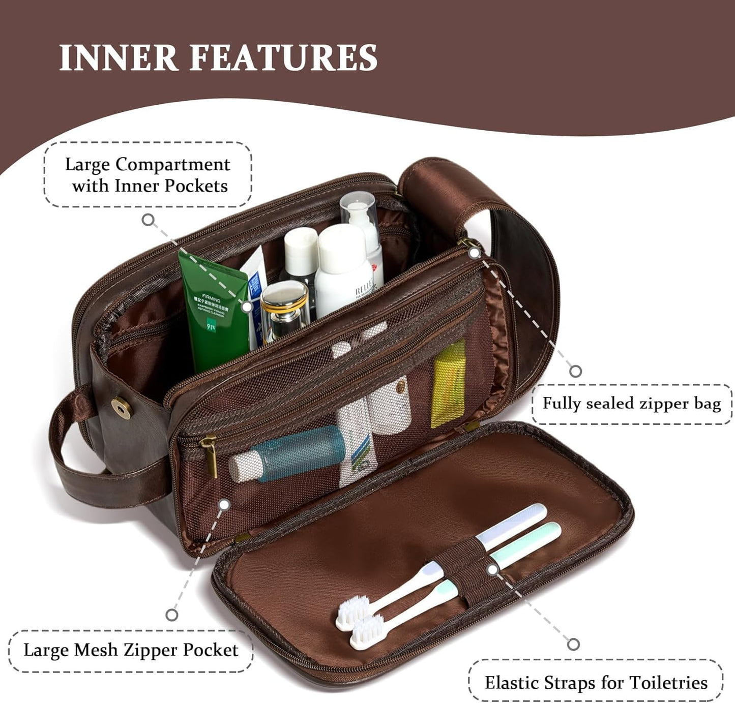 Personalized Toiletry Bag for Men - Custom Initials & Mountain Design | Dark Brown Travel Essentials