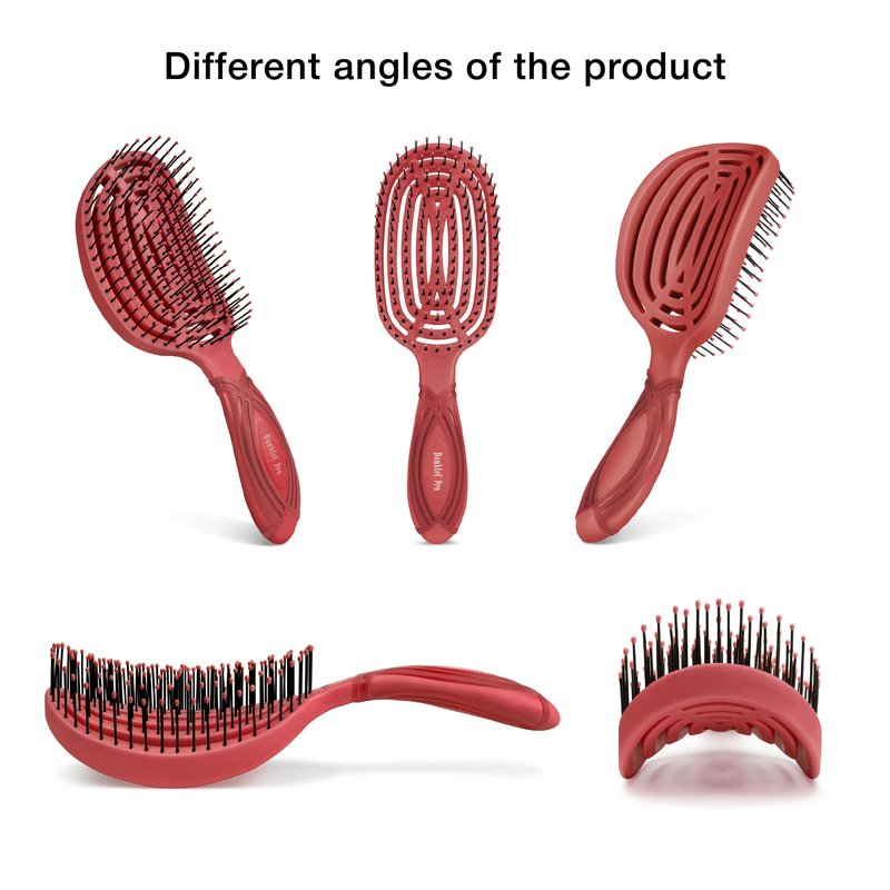 NuWay DoubleC Pro Professional Detangling Hair Brush – Patented Double Curve Scalp Care Brush for Gentle Detangling, Blow-Dry Styling & Wet or Dry Hair (Red)