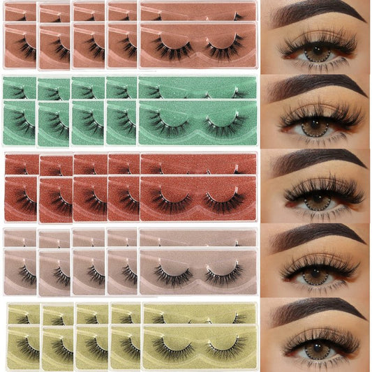 Fluffy Mink Eyelashes - 50 Pairs 5D Faux Mink Short Cat Eye Lashes | Soft Wispy Strip Lashes in Portable Pack