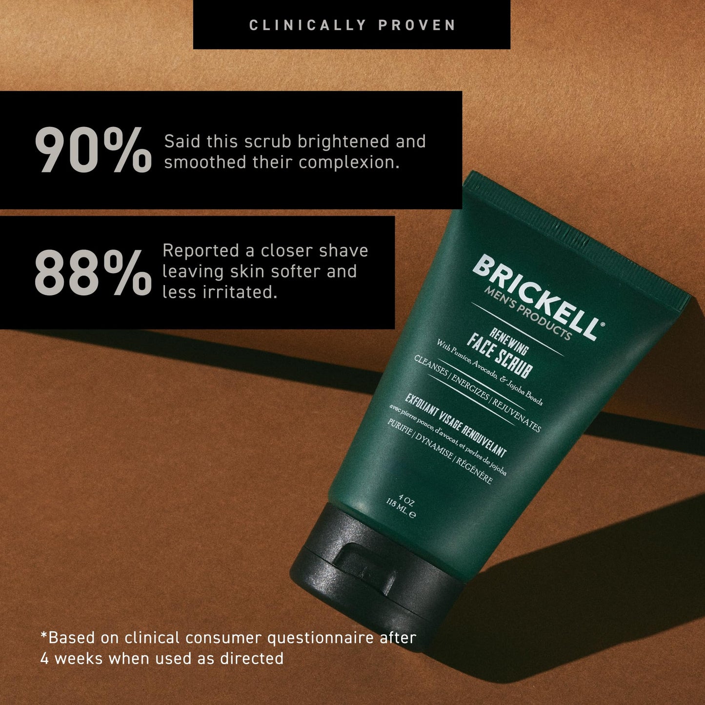 Brickell Men's Renewing Face Scrub for Men, Natural and Organic Deep Exfoliating Facial Scrub Formulated with Jojoba Beads, Coffee Extract and Pumice, 2 Ounce, Scented