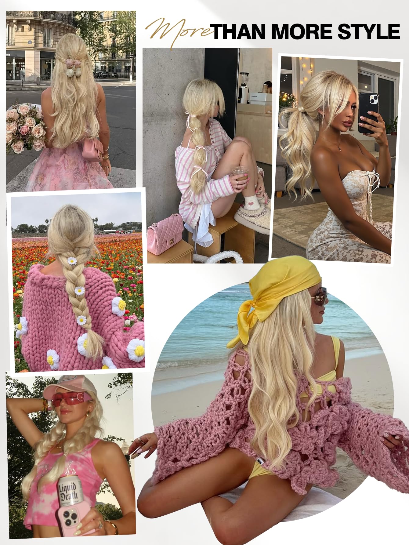 WIGER Mixed Blonde Long Wavy Wig Synthetic Middle Part Curly Wavy Layered Wig Glueless Heat Resistant Fiber Wig for Women Cosplay Party Christmas