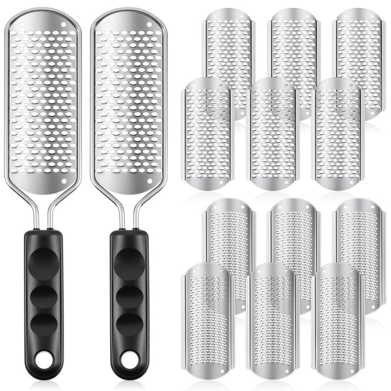 Moxweyeni 14 Pack Colossal Foot File Pedicure Tools Sets with 2 Styles Large and Small Hole Replacement Callus Remover Blades, Stainless Steel Detachable Pedicure Foot Rasp for Dead Skin Remover