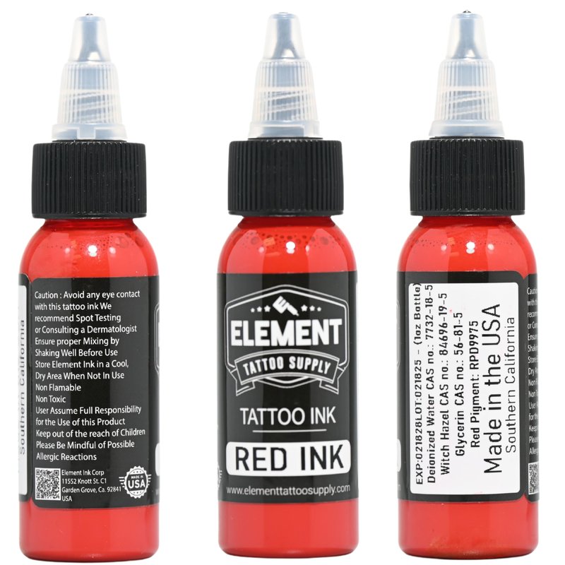 Element Tattoo Supply Ink Set | Red Yellow Blue | Professional Solid Colors for Human Skin | Bright Bold Pre-Dispersed Pigment | Essential Artist Supplies | 1oz Bottles