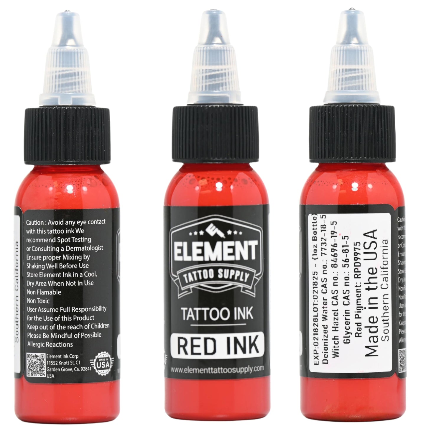 Element Tattoo Supply Ink Set | Red Yellow Blue | Professional Solid Colors for Human Skin | Bright Bold Pre-Dispersed Pigment | Essential Artist Supplies | 1oz Bottles