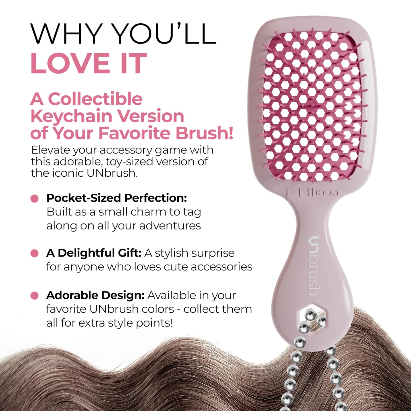 FHI Heat UNbrush Keychain Super Mini Hair Brush — Collectible Miniature Charm for Bags and Keys — Accessory for Beauty Lovers - (Peony)