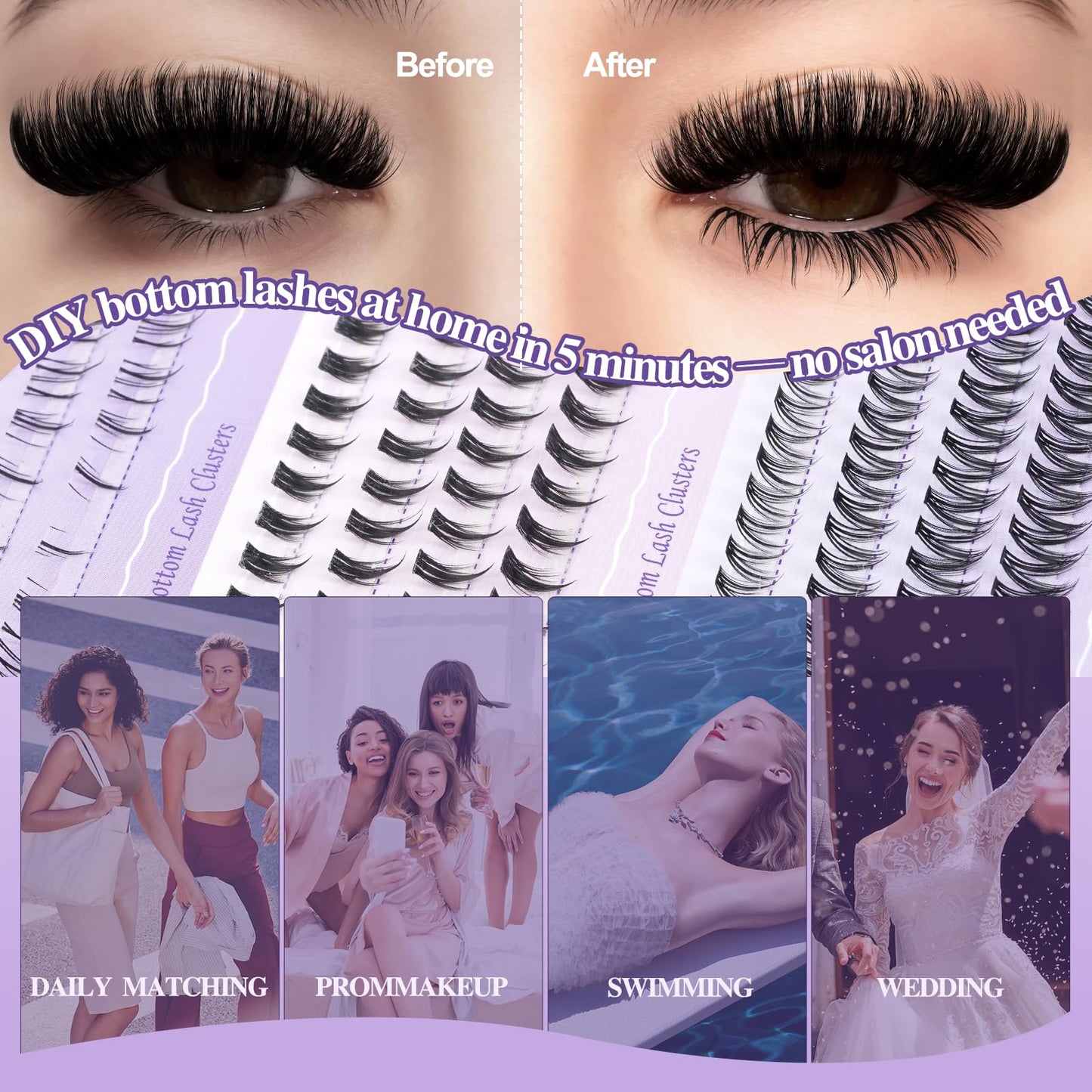 B&Q Volume Lash Clusters Kit 280PCS Lash Extension Kit Thick 3D Wispy DIY Eyelash Extension Set with Individual Lashes, Lash Bond and Remover,Tweezers(150D)