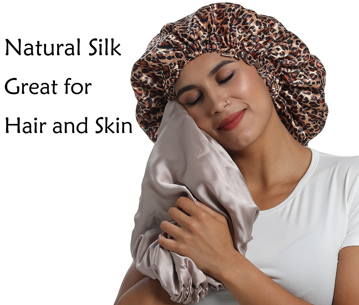 SAYMRE 100% Mulberry Silk Lined Bonnet Adjustable Satin Sleep Cap 19 Momme Silk Bonnet for Women Curly,Long Hair Care