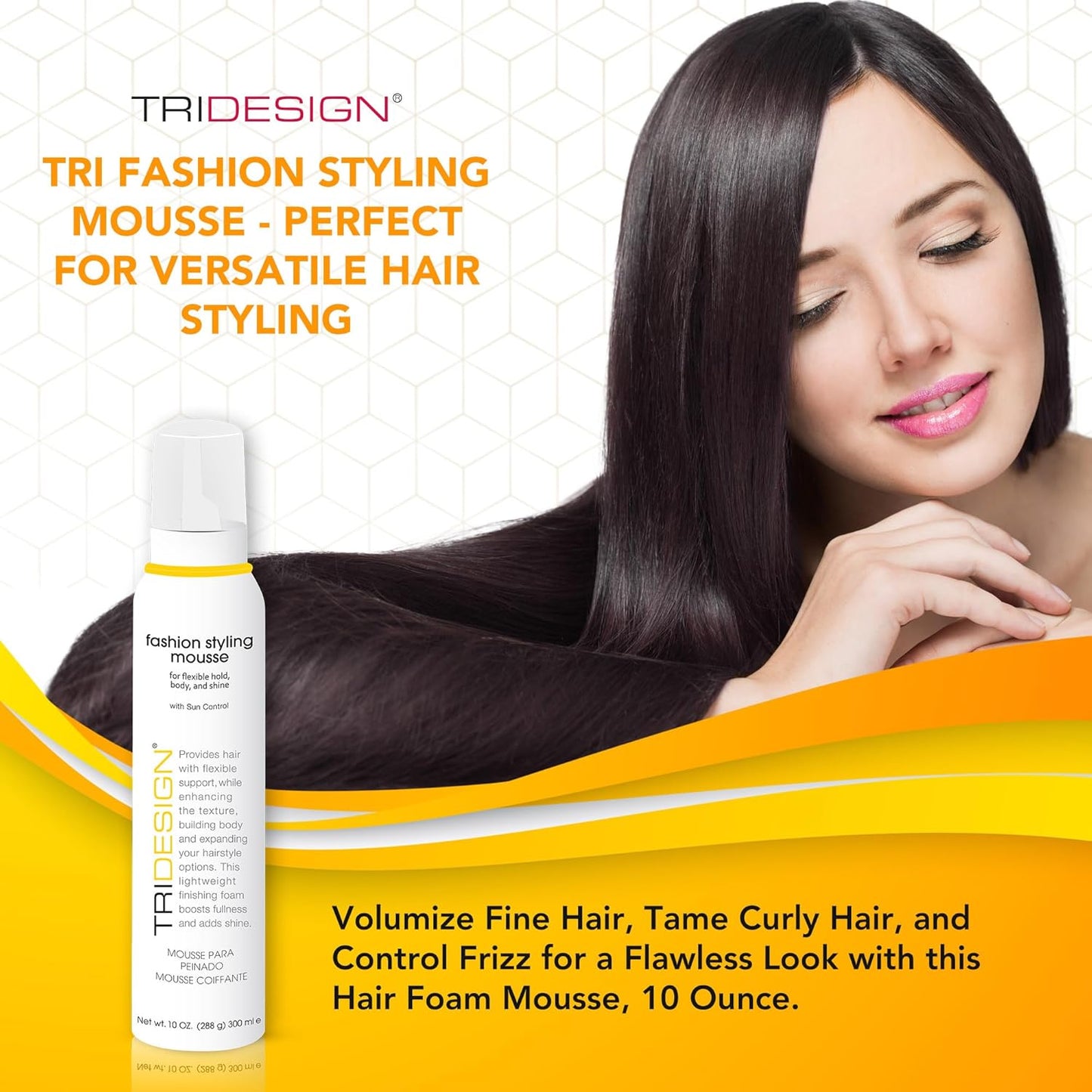 TRI Fashion Styling Mousse - Wavy Hair Volumizer & Curl Tamer | Frizz Control & Shine - 10 Ounce