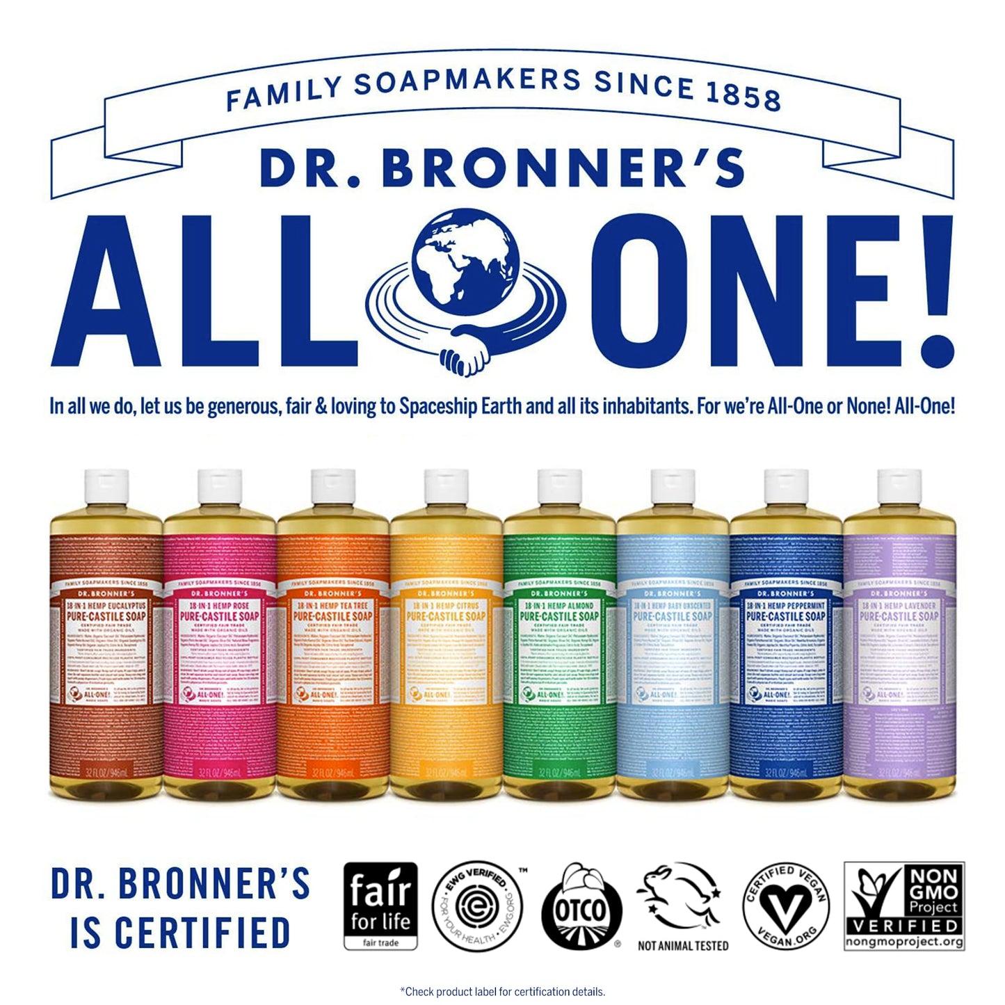 Dr. Bronner's - Pure-Castile Liquid Soap (Peppermint, 25 ounce) - Made with Organic Oils, 18-in-1 Uses: Face, Body, Hair, Laundry, Pets and Dishes, Concentrated, Vegan, Non-GMO (2-Pack)