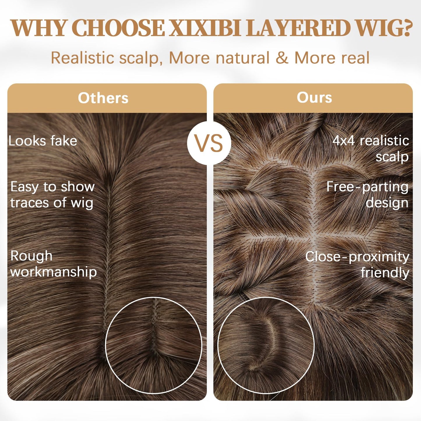 XIXIBI Blonde Wig with Bangs, Long Ombre Blonde Layered Wigs for Women, 4x4 Realistic Scalp with Free Parting, Realistic Heat Resistant Synthetic Wigs for Daily Party Cosplay Use 26Inch