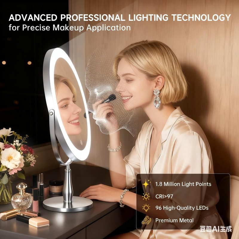 DEXHOM 11.8" Extra Large Lighted Makeup Mirror, 1X/10X, 2-Sided Magnifying Mirror with 96 LEDs, 3 Color Dimmable Lights, 360° Swivel, LED Vanity Mirror, White - Great Gift Chrome