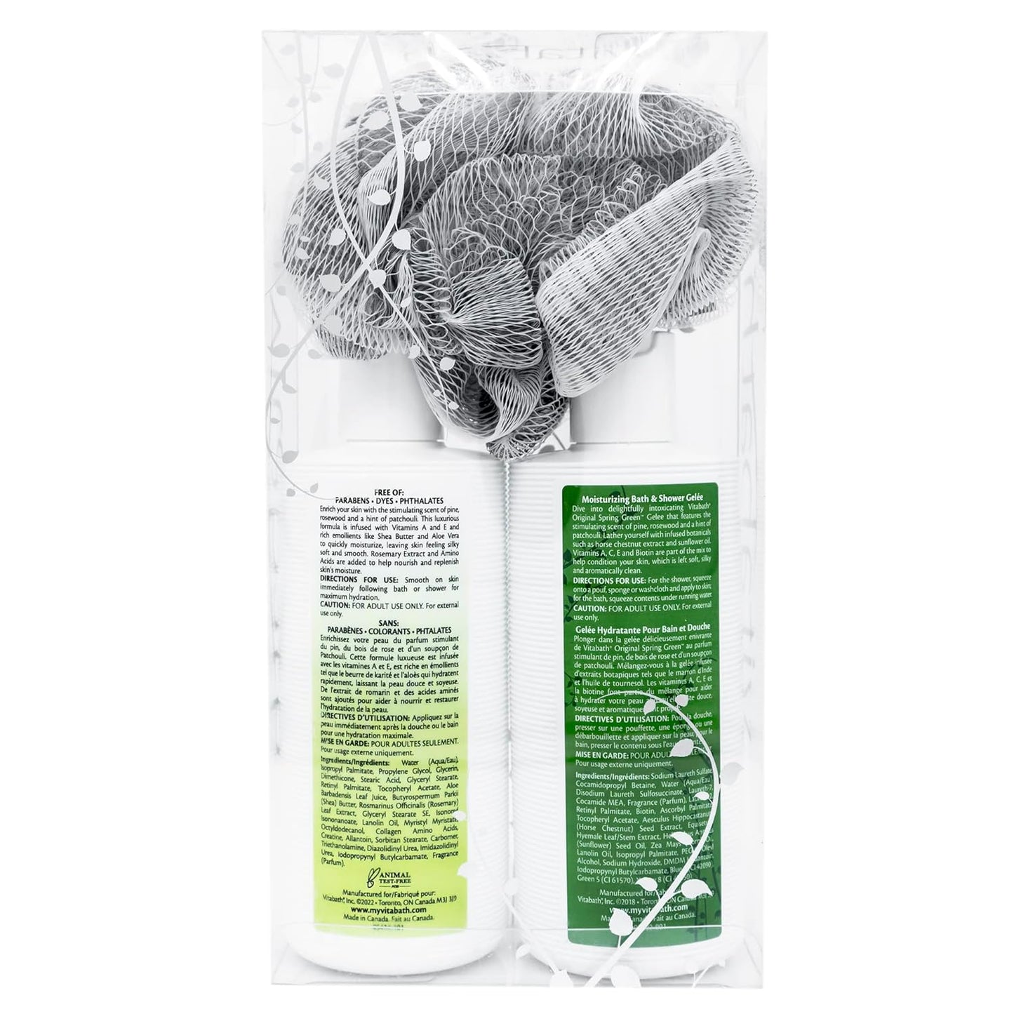 Vitabath | Original Spring Green Skincare Set - Moisturizing Shower Gel, Reviving Lotion & Exfoliating Pouf for Men & Women