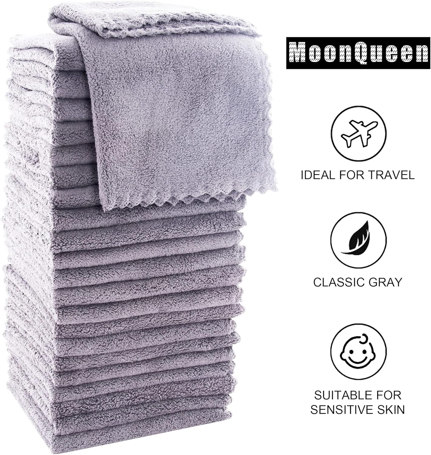 Ultra Soft Premium Washcloths Set - Highly Absorbent Coral Velvet - 12 x 12 Inches | 72 Pack in Light Grey