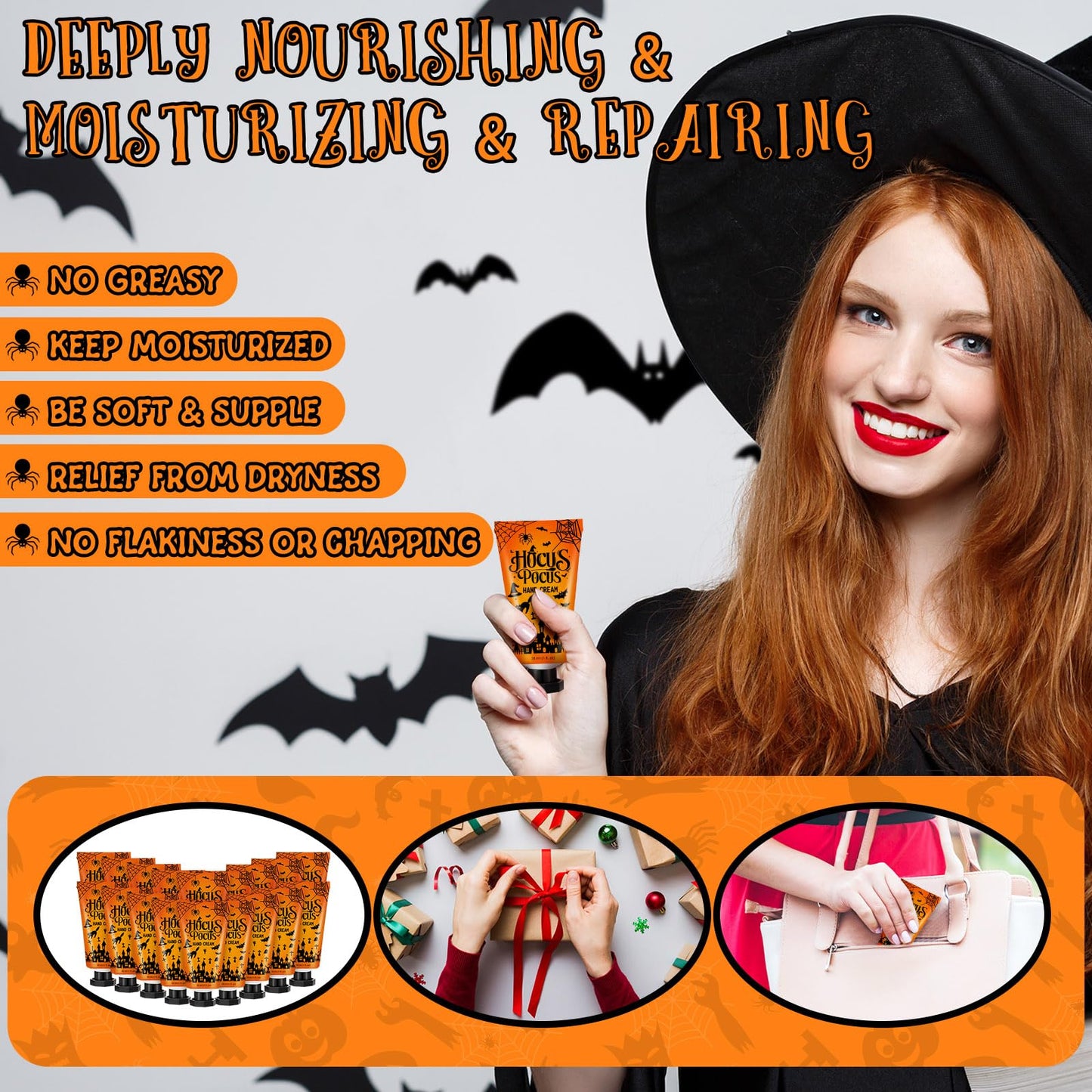 Heigble 48 Sets Halloween Hand Cream Gifts Bulk Halloween Party Supplies Favors Hand Cream Travel Lotions Size Bulk with Ghost Spiderweb Skull for Birthday Christmas Holiday Party Guest Gifts