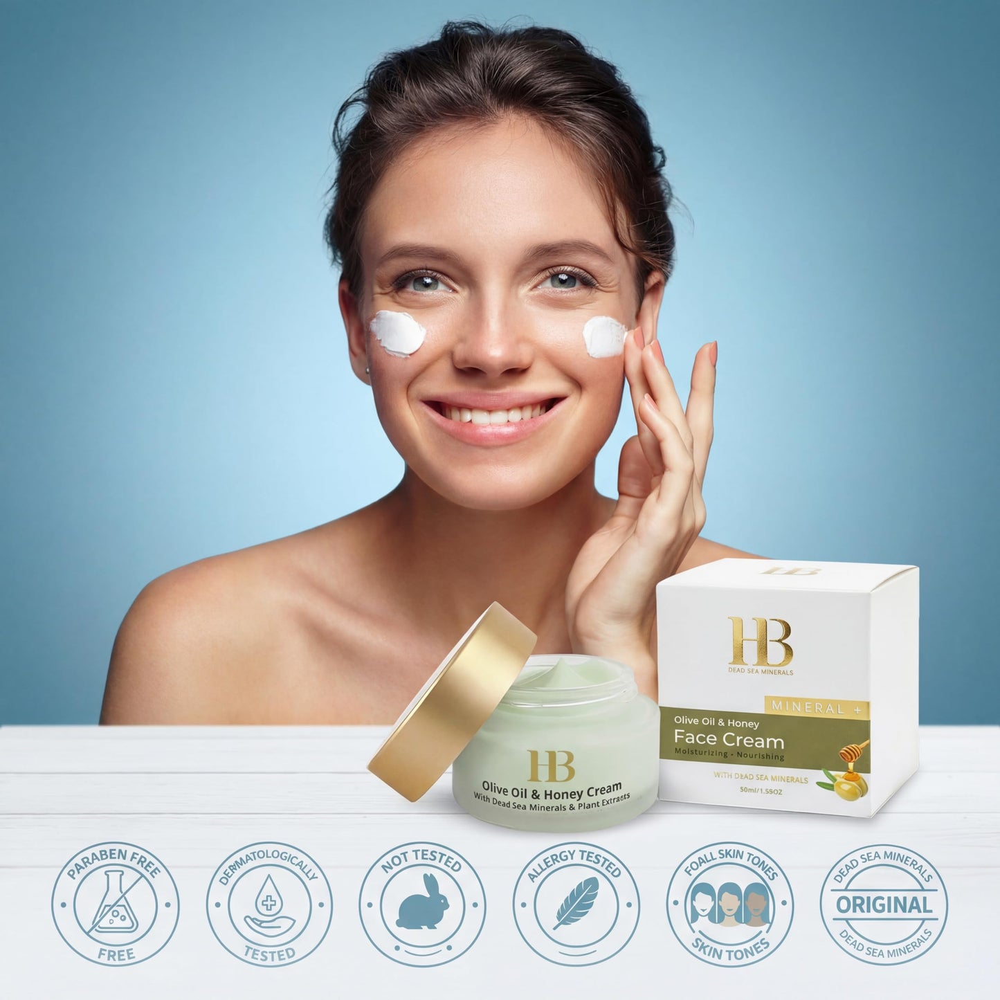 H&B Dead Sea Olive Oil & Honey Moisturizing Cream SPF 20 - Face & Body Sunscreen with Natural Oils & Minerals for Soft Smooth Hydrated Skin Care