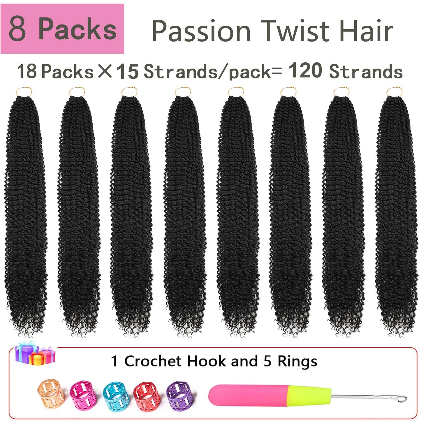 Passion Twist Hair 26 Inch 8 Packs Long Passion Twist Crochet Hair For Women Water Wave Braiding Hair Bohemian Spring Twist Hair Synthetic Hair Extension (26 Inch (Pack of 8), 1B#)