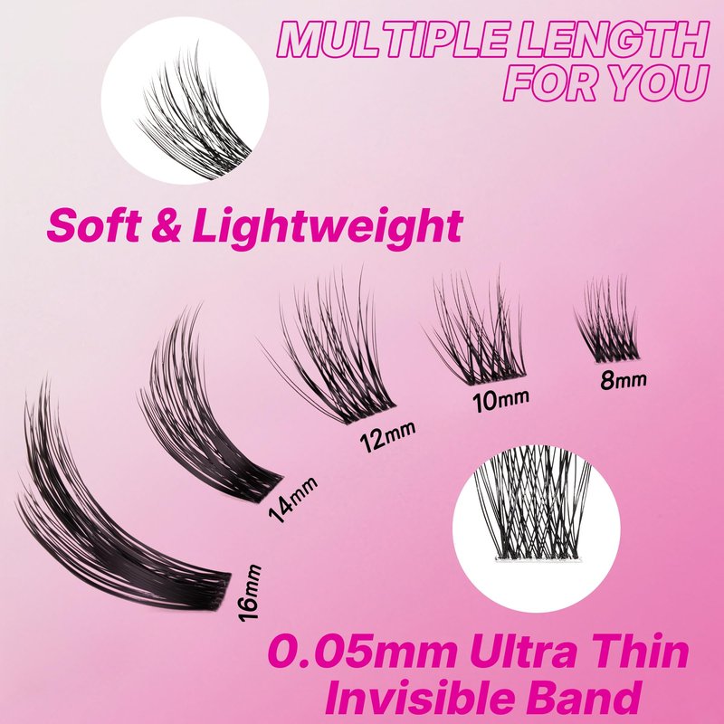 VEYESBEAUTY Lash Clusters Kit Individual Eyelash Extensions Thin & Invisible Band DIY False Eyelashes Newbie's Five-Second Series Wispy Lash Tray, Dreamy KIT with Bond&Seal Remover Applicator