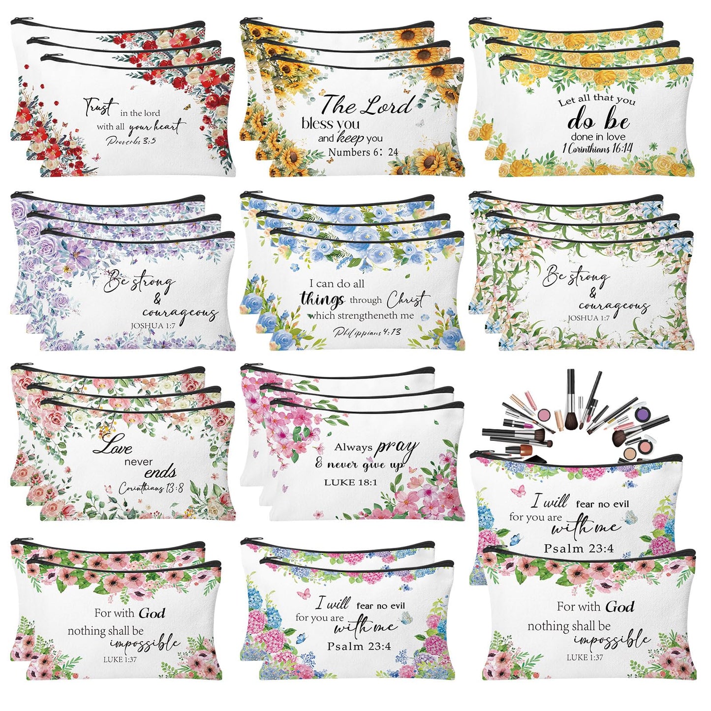 30Pcs Christmas Makeup Bags Canvas Cosmetic Bags with Zipper Portable Santa Gnomes Snowman Xmas Canvas Gift Bag Goodie Bag Travel Toiletry Pouch for Women Holiday Present Xmas Party Gift