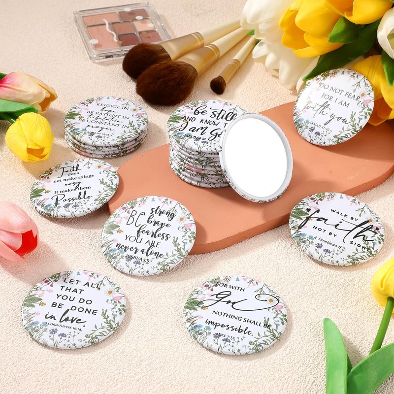 Christian Compact Mirrors - 60 Pcs Inspirational Bible Verse Pocket Mirrors | Wildflower Design for Women