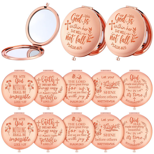 Huwena 12 Pcs Christian Gifts Mirror for Women Bulk Bible Verse Makeup Folding Compact Pocket Mirror Back to School Party Inspirational Religious Gift Teacher Coworker Employee Travel Church Baptism