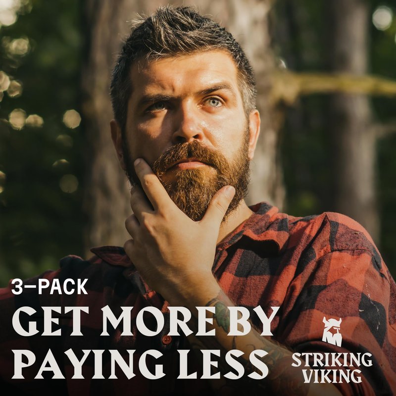 Striking Viking Beard Oil for Men - 2 Fl Oz, Pack of 3, Vanilla - Nourishing Jojoba, Almond & Argan Oil Blend - Fuller Beard Growth - Itch & Flake-Fighting Tea Tree