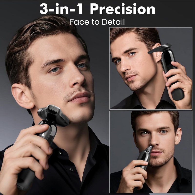 Electric Razor for Men - Flynth 3-in-1 Cordless Shaver | IPX7 Waterproof, Fast Charging, Beard & Nose Trimmer