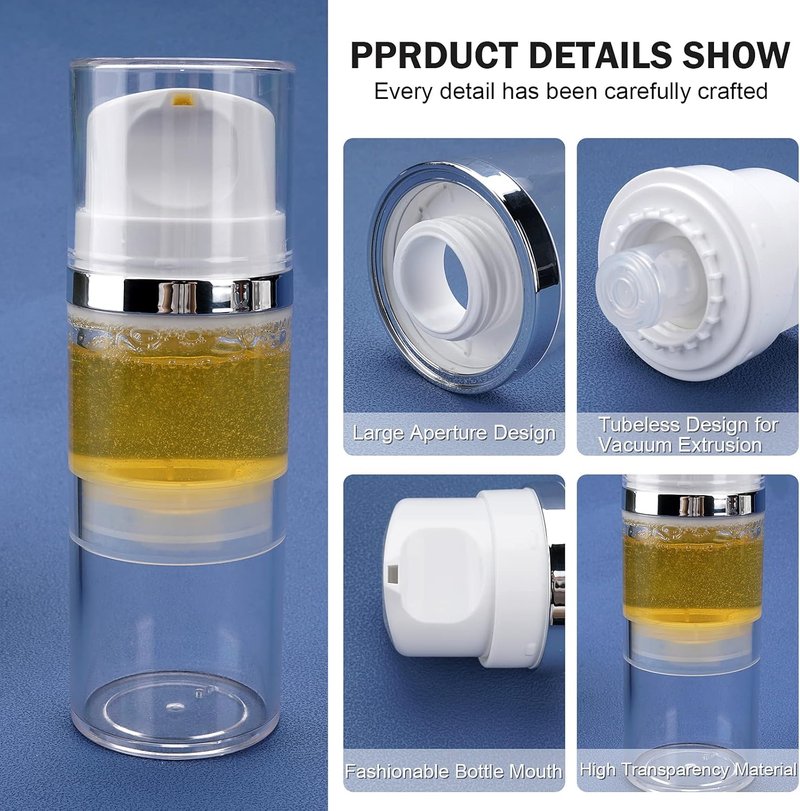 Airless Pump Bottles - 3.4oz/100ml Dispenser Jars for Moisturizers, Lotions & Creams | 6 Pack, Clear