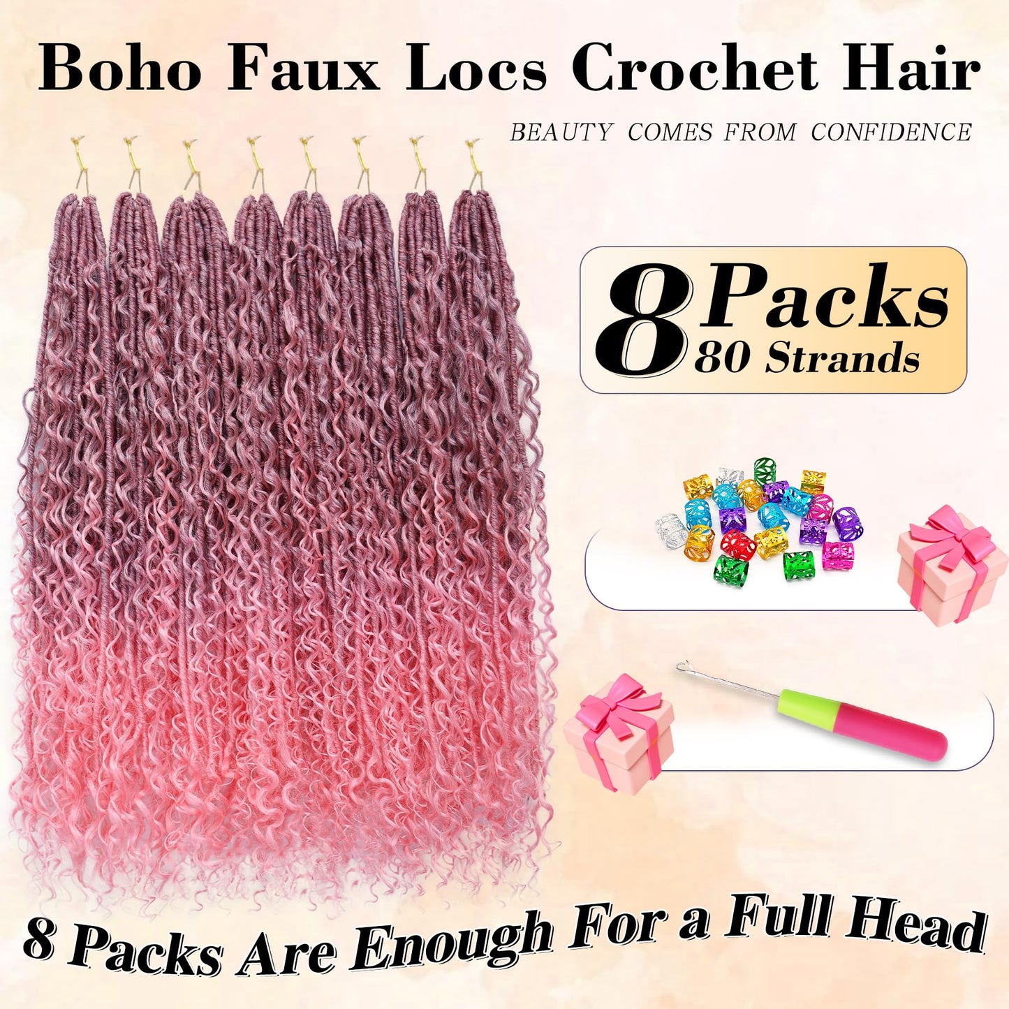 Goddess Locs Crochet Hair for Black Women-30inch Faux Locs Crochet Hair 8 Packs Synthetic Pre-Looped with Curly Ends(8Pack,30inch,TPink)