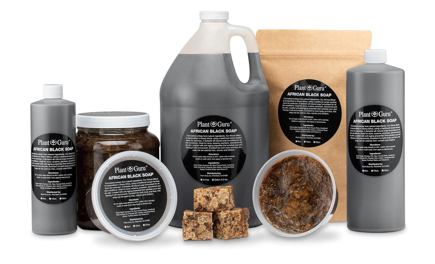 Plant Guru Raw African Black Soap 3 lbs. Bulk Bars 100% Pure Natural From Ghana.