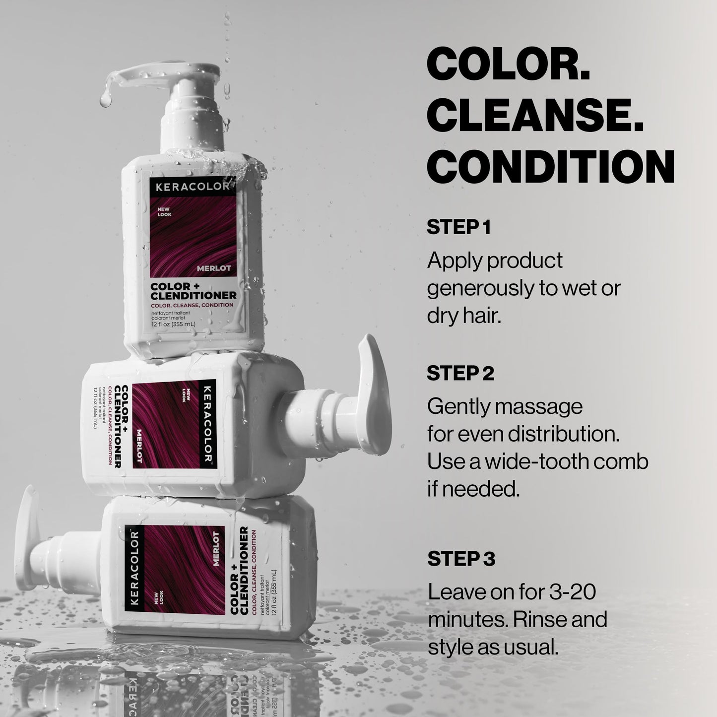 Keracolor Color + Clenditioner 3-in-1 Color-Depositing Conditioner, Gently Cleanses & Conditions, Semi-Permanent Merlot Hair Color, 12 Fl Oz