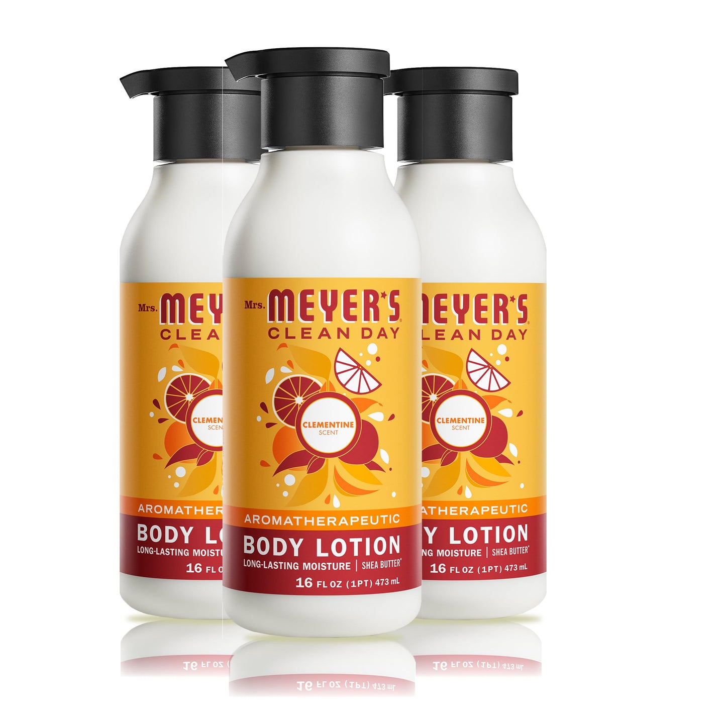 MRS. MEYER'S CLEAN DAY Body Lotion for Dry Skin, Non-Greasy Moisturizer Made with Essential Oils, Clementine, 16 fl. oz - Pack of 3
