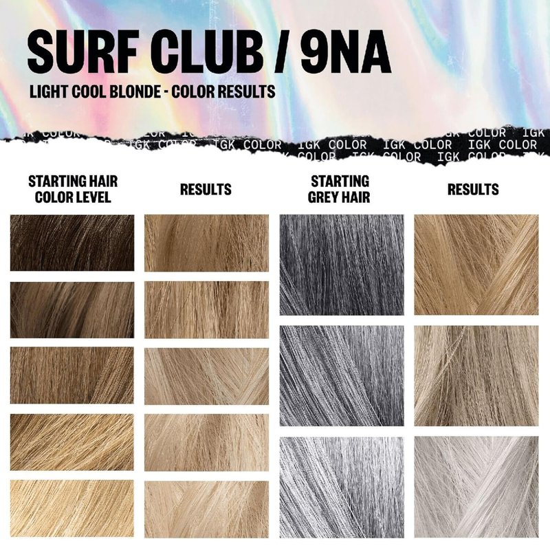 IGK Permanent Hair Dye Color Kit - 9NA Surf Club Light Cool Blonde | 100% Gray Coverage, Ammonia-Free, Shine Boosting