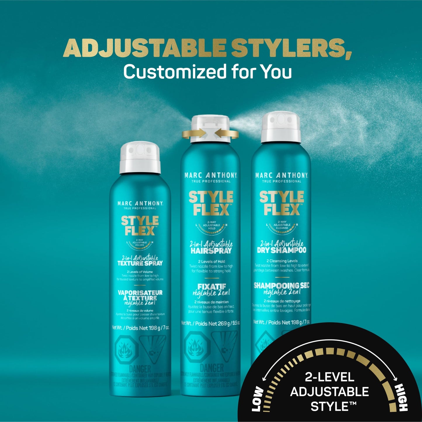 Marc Anthony Texture Hair Spray for Women & Men, Style Flex 2-in-1 Adjustable Texture Hairspray - Low to Extra Hold Styling Spray for Soft, Defined, Thicker & Fuller-Looking Hair Style, 7 oz