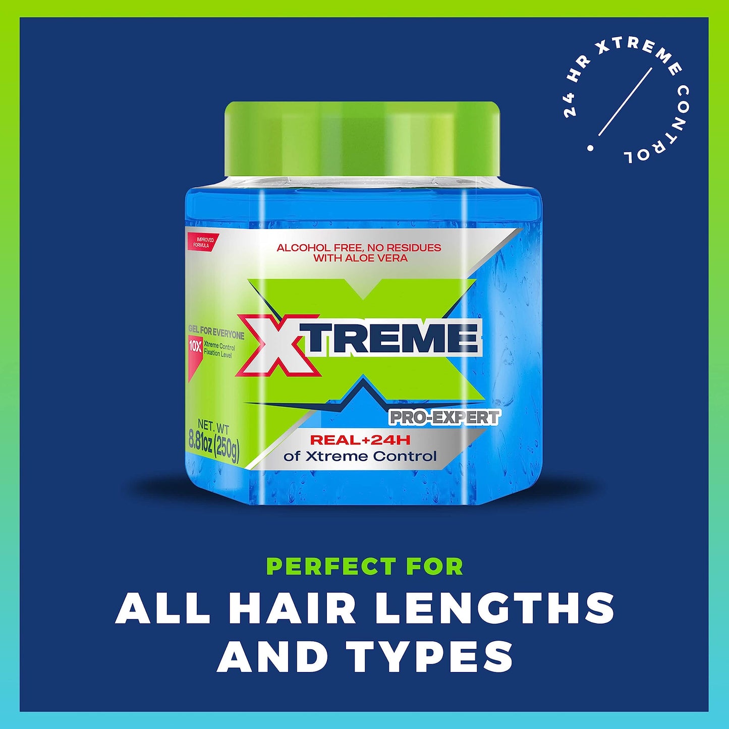 Xtreme Pro-Expert Blue Styling Hair Gel, 24-Hours Extreme Control with Aloe Vera, 8.81 oz Jar (Pack of 24)
