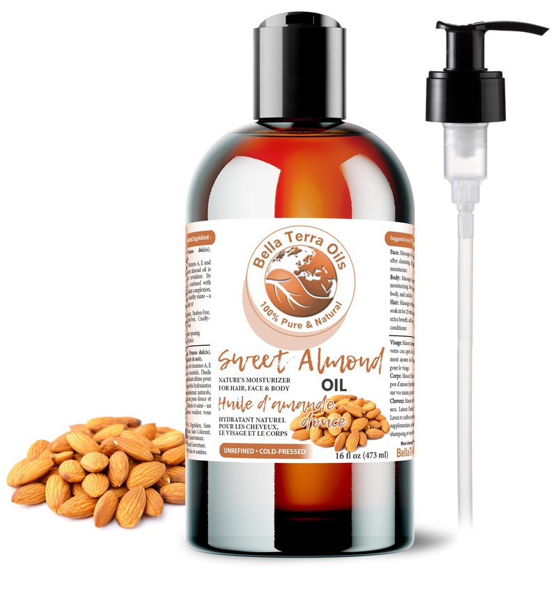 Bella Terra Oils - Natural Sweet Almond Oil 16oz - Purity Meets Luxury with Almond’s Vitamin B & Minerals, Cold-Pressed Elixir for Mesmerizing Skin