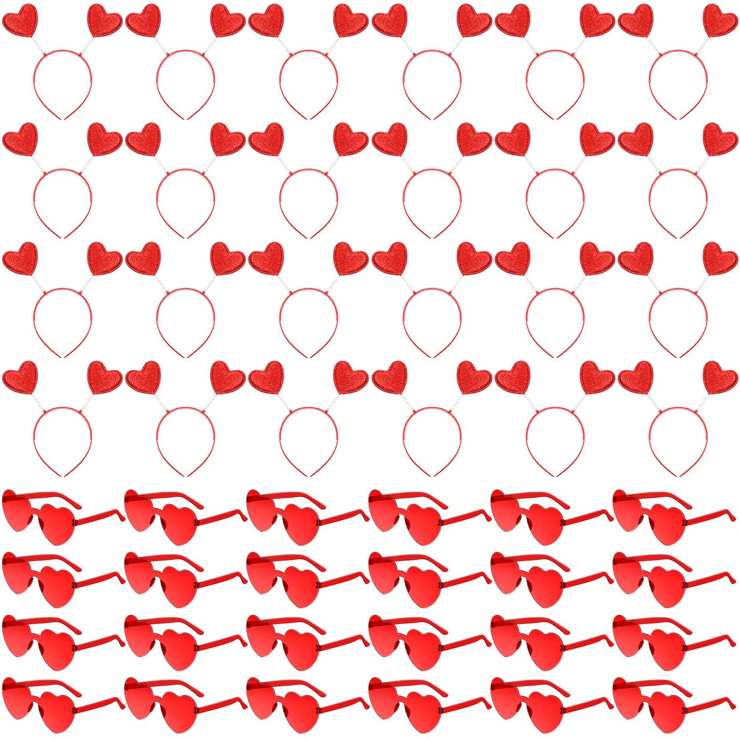 Yunsailing 48 Pcs Valentines Heart Head Boppers Headbands and Heart Sunglasses for Party Accessories(Red)