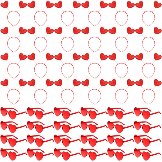 Yunsailing 48 Pcs Valentines Heart Head Boppers Headbands and Heart Sunglasses for Party Accessories(Red)