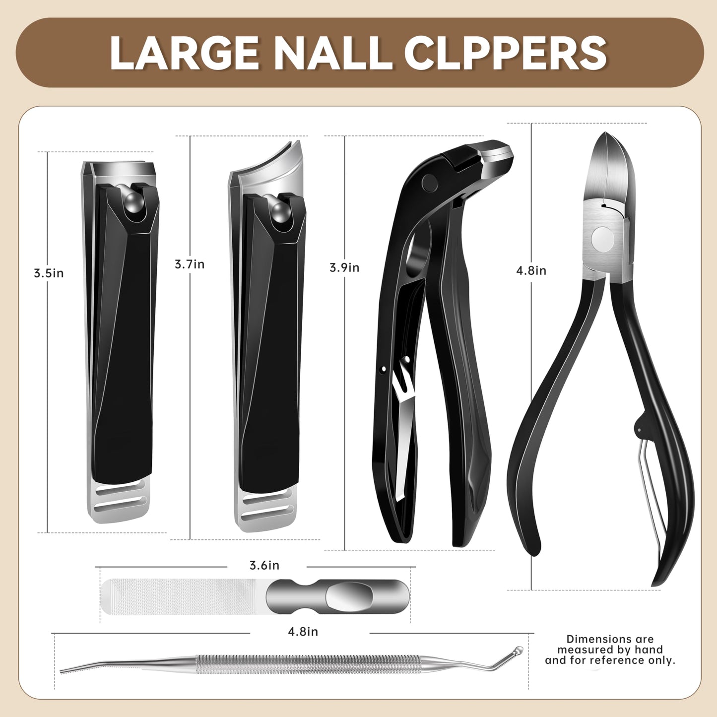 Toenail Clippers for Adults – 6-in-1 Thick & Ingrown Toenail Clippers Set, Large Straight & Slanted Nail Clippers, Heavy Duty Wide Jaw Nail Cutter with Long Handle for Men and Women