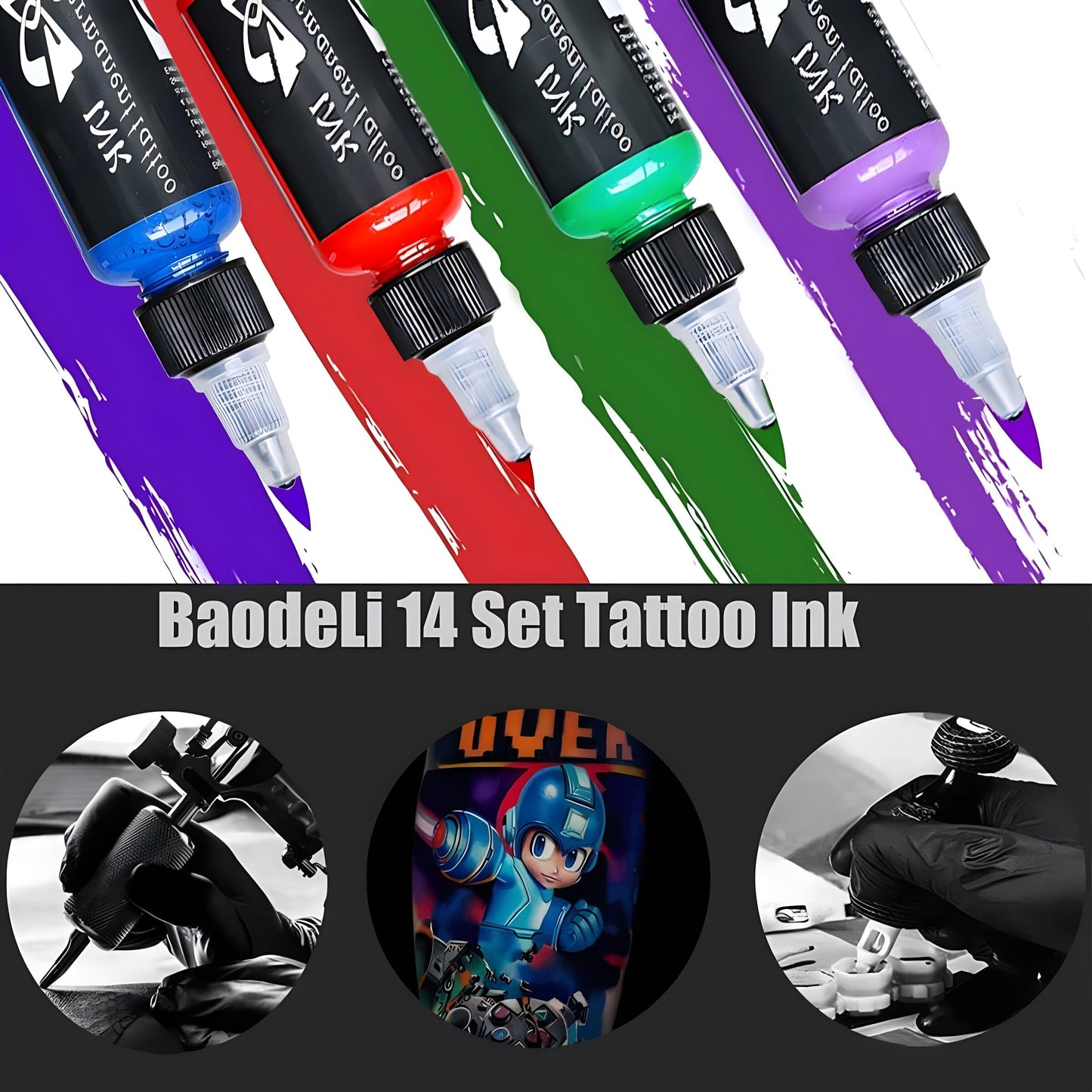 Tattoo Kit 14Pcs Tattoo Ink 14 Colors Set 1 oz 30ml/Bottle Tattoo Inks Pigment Kit for 3D Makeup Beauty Skin Body Art