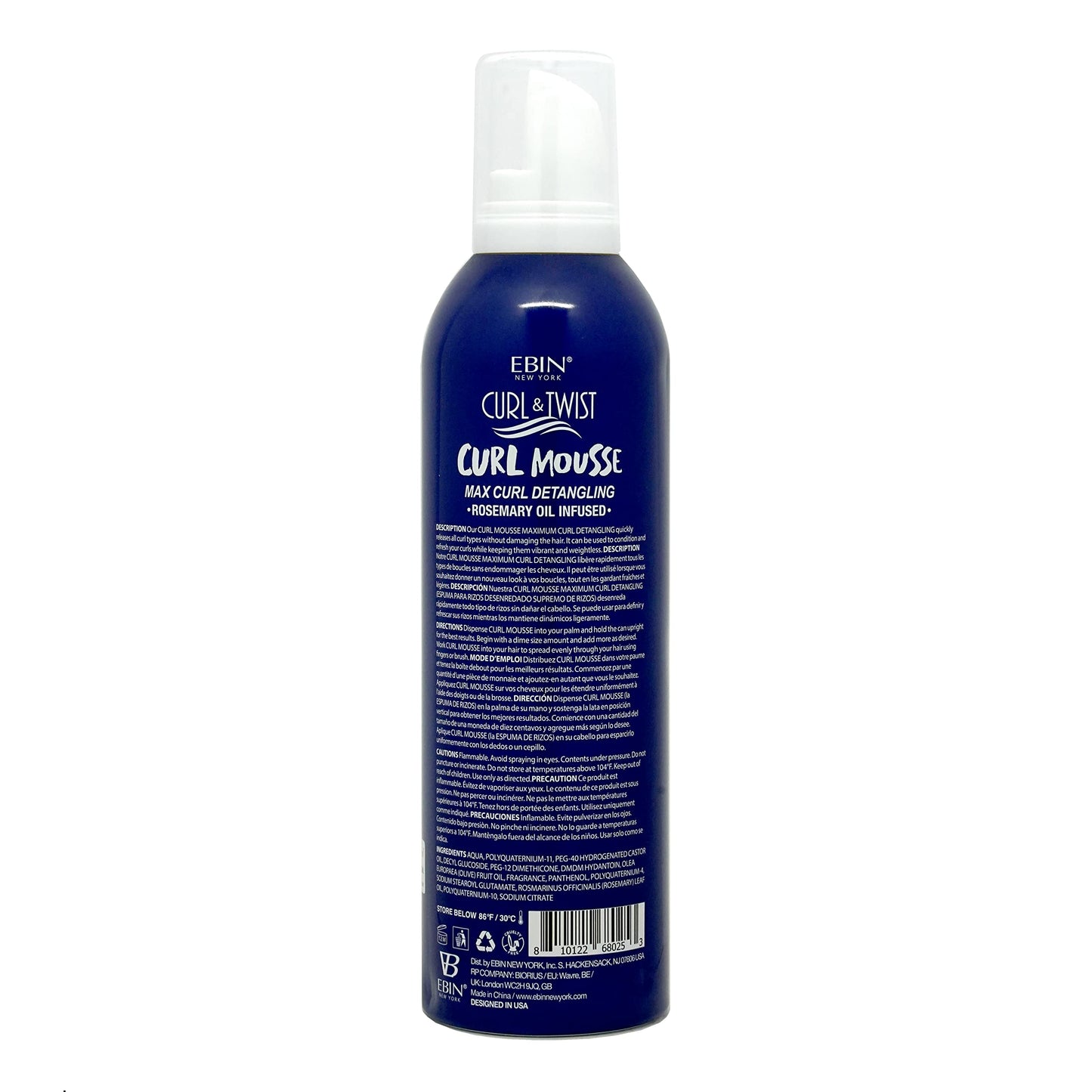EBIN NEW YORK Curl & Twist Supreme Curl Detangling Mousse - Lightweight Foam Mousse with Rosemary, Olive & Castor Oil, Frizz Control for Styling, Adds Moisture & Shine - 12.49 fl oz