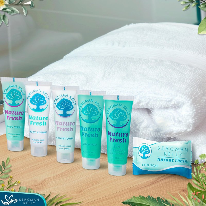 Bergman Kelly - Travel Shampoo and Conditioner Set - 1 fl oz, 100 Pieces, Nature Fresh - Delight Your Guests with Refreshing & Soothing Hotel Toiletries and Guest Hospitality in Bulk