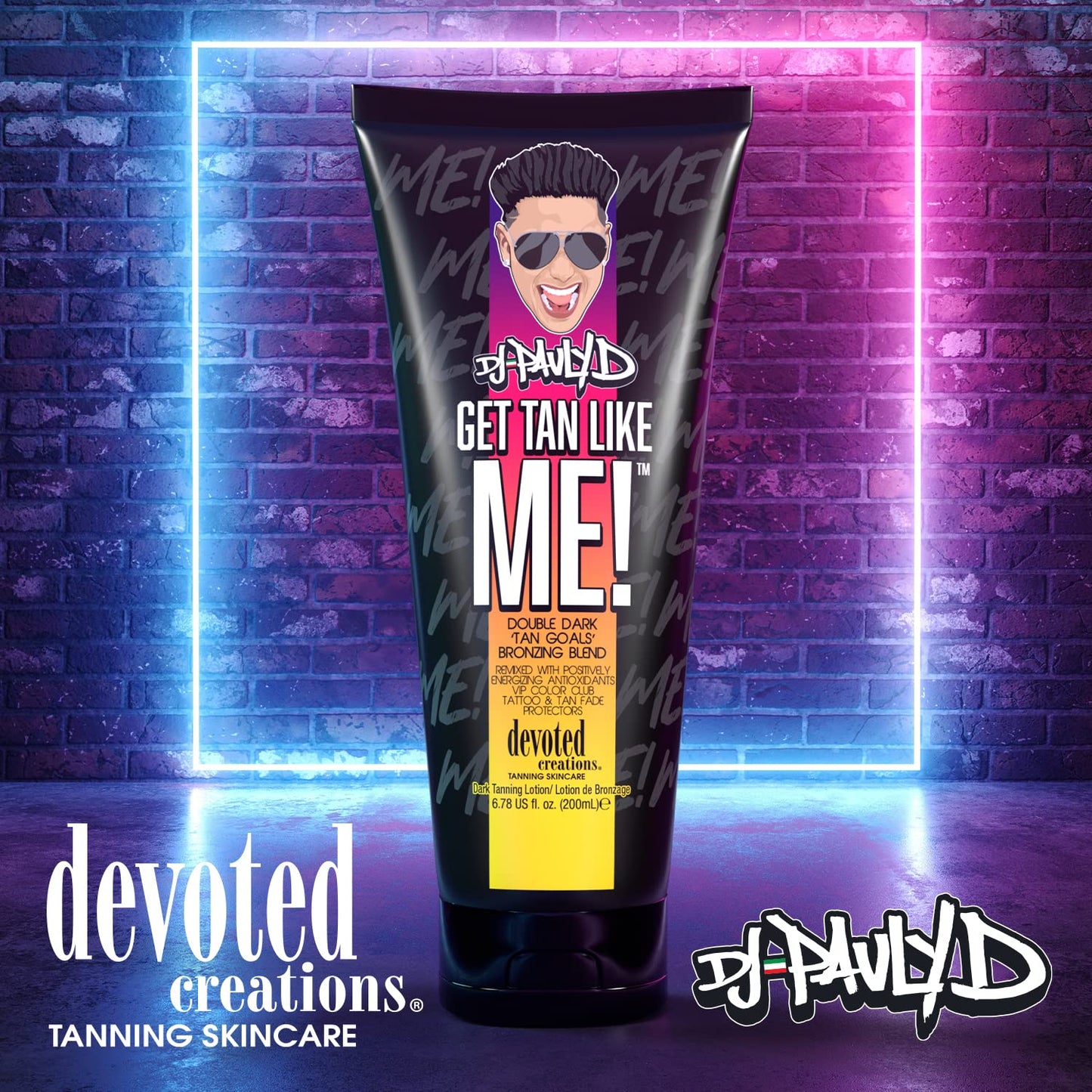 Devoted Creations DJ Pauly D Get Tan Like Me! Dark Tanning Lotion – Double Dark ‘Tan Goals’ Bronzing Blend – Remixed with Positively Energizing Antioxidants VIP Color Club Tattoo and Tan Fade Protectors – 6.78 oz.